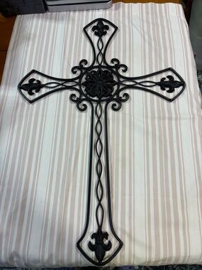 Large Black Cast Iron Decorative Wall Cross-Like new Condition